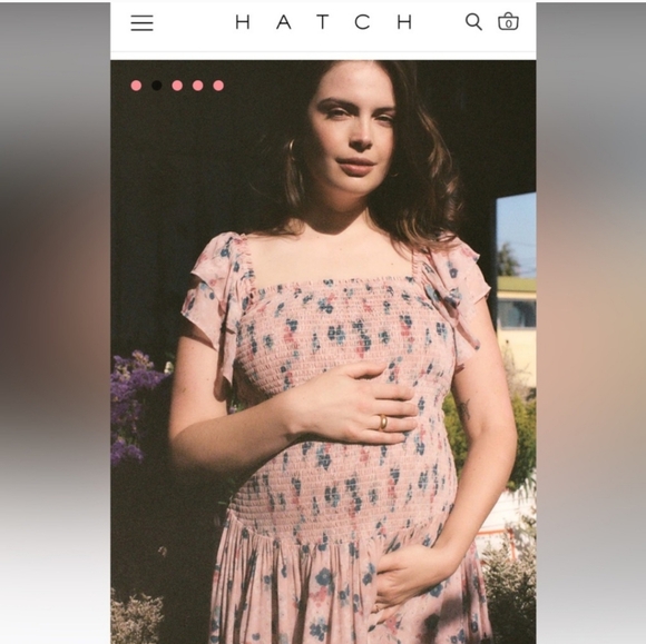 HATCH Maternity Cosette Floral Smocked Dress Baby Shower Party Ruffle Pink XS - Picture 3 of 13